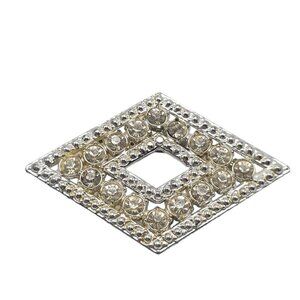 Vintage Silver Tone Diamond Shaped Clear Rhinestone Brooch